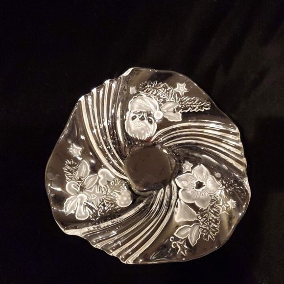 Mikasa Christmas Medley 9" Bon Bon Bowl Clear Crystal Frosted Swirled Candy Dish - Picture 3 of 6
